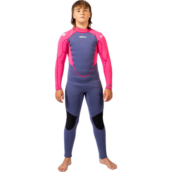 2026 Gul Junior Response Natur 3/2mm Flatlock Rug Ritssluiting Wetsuit RE1322-BLPI - Blue / Pink